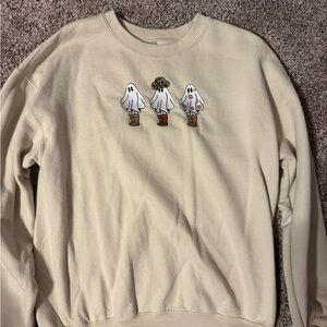 Cream Ghost Embroidered Sweater